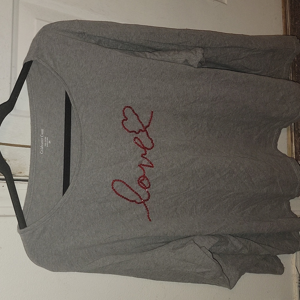 Cold Water creek 3x 100% cotton long sleeve Love beaded on shirt